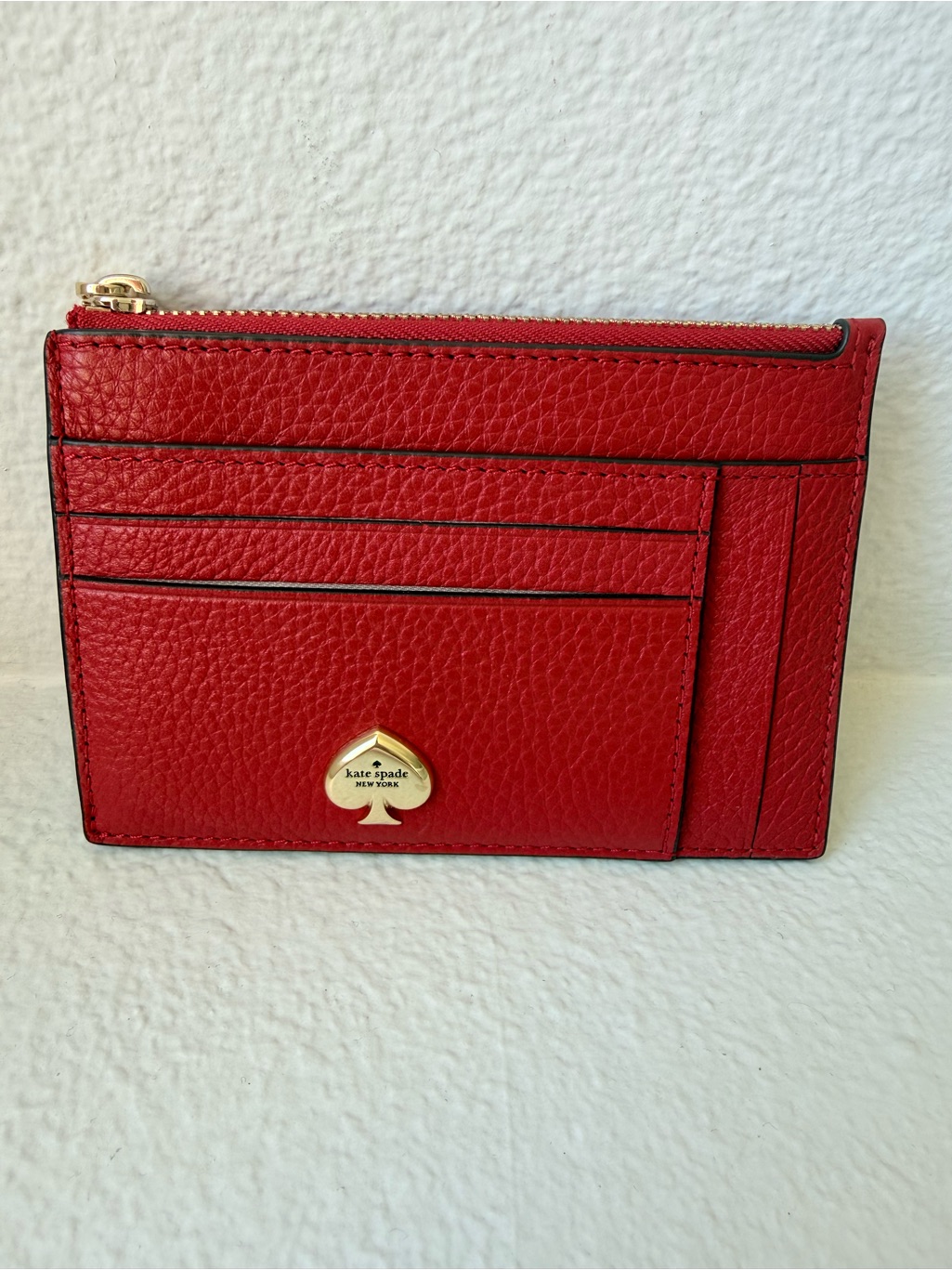 Kate Spade Gold Hardware Card Holder Wallet Red Pebbled Leather